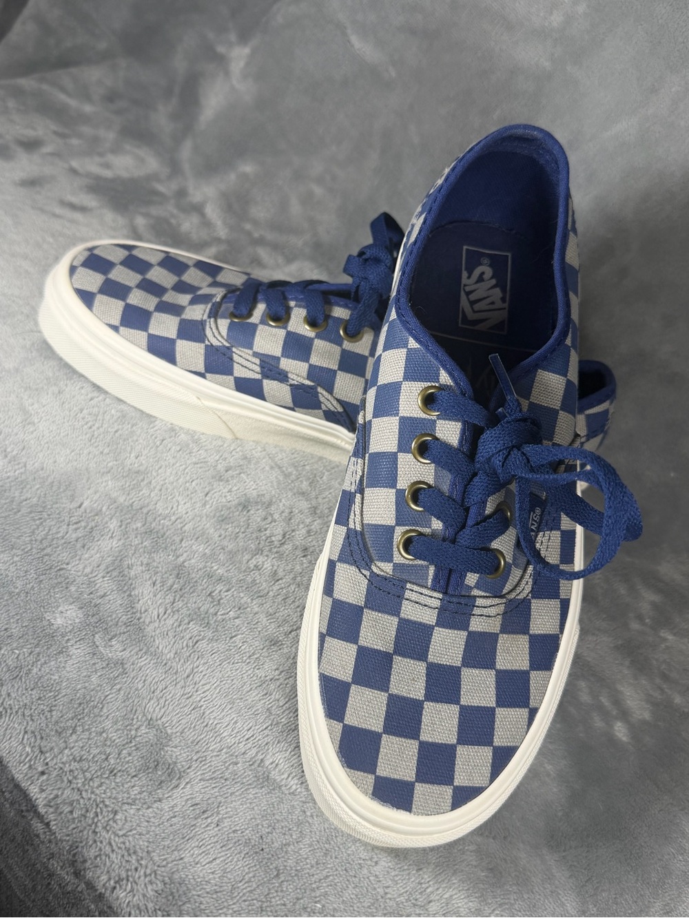 Vans Blue and White Checkerboard Low-Top Sneakers